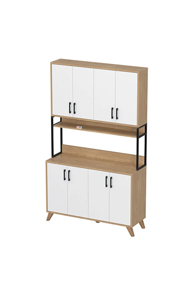 8 Kapaklı Çok Amaçlı Dolap Defne Mutfak Dolabı Erzak Dolabı Kiler Dolabı Safir Meşe Beyaz